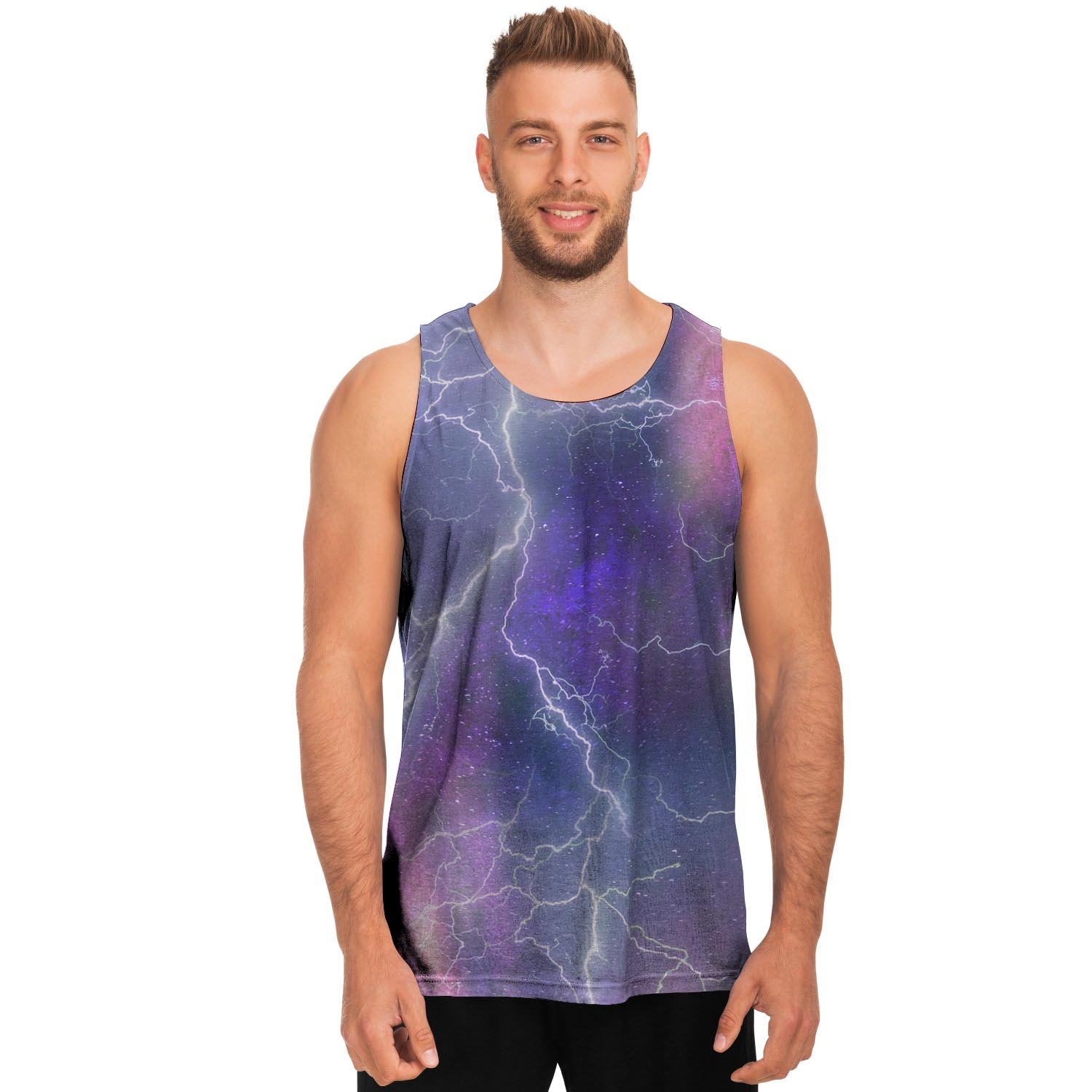 Lightning Aurora Galaxy Space Men's Tank Tops-grizzshop