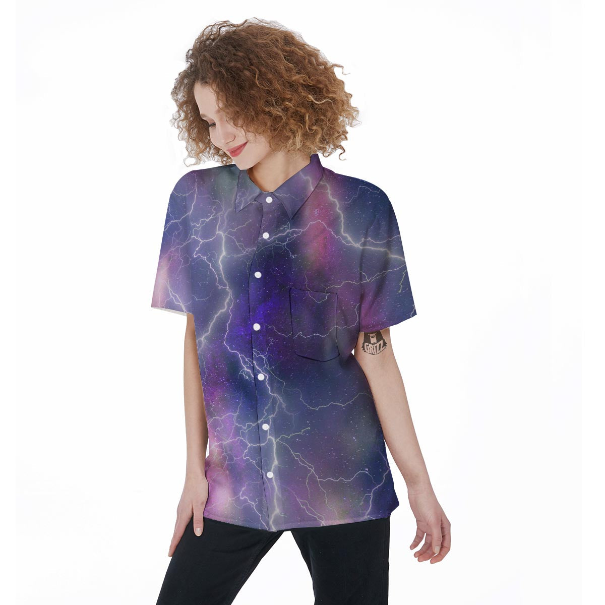 Lightning Aurora Galaxy Space Women's Short Sleeve Shirts-grizzshop