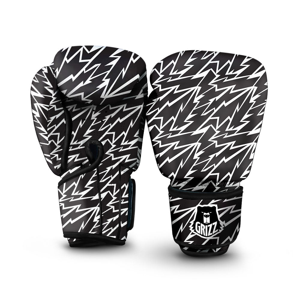 Lightning Black And White Print Pattern Boxing Gloves-grizzshop
