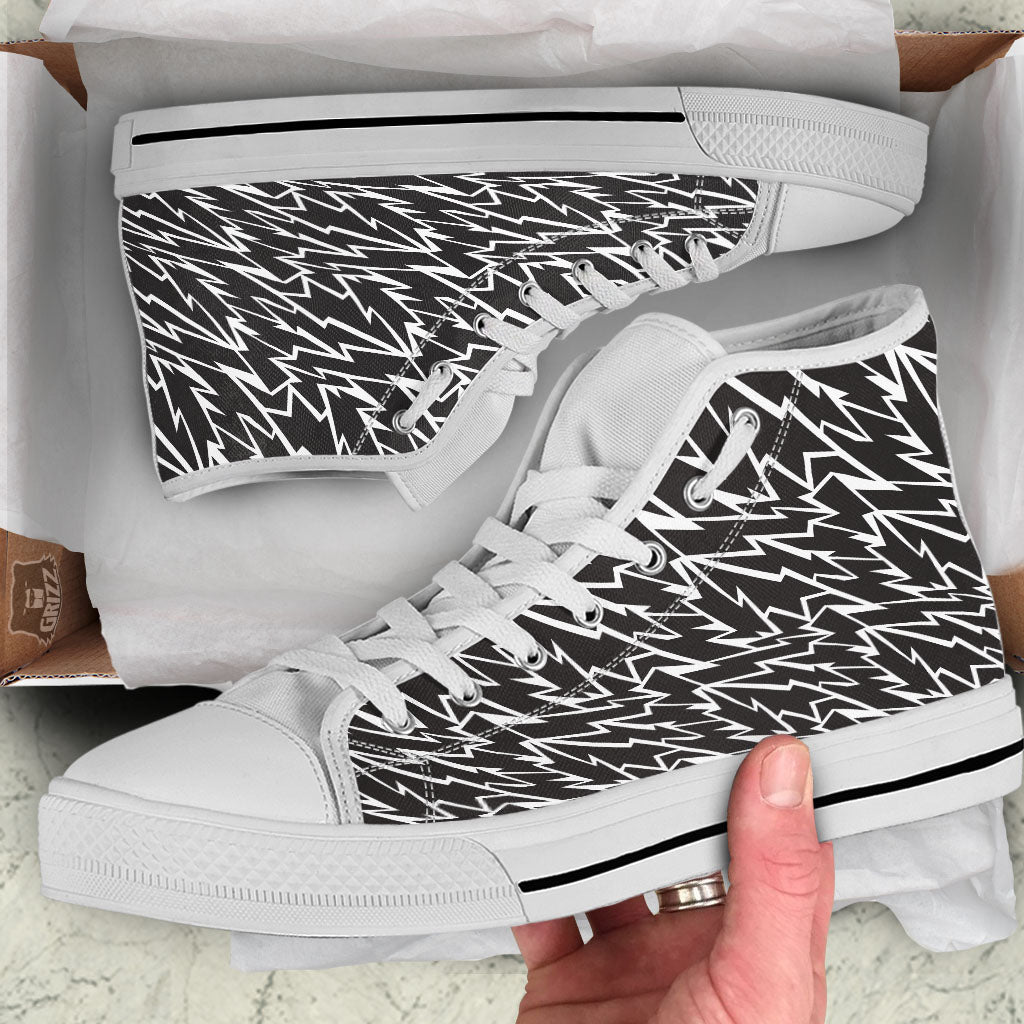 Lightning Black And White Print Pattern White High Top Shoes-grizzshop