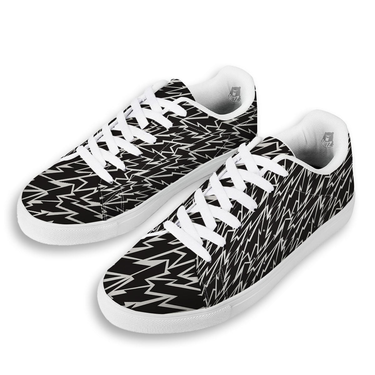 Lightning Black And White Print Pattern White Low Top Sneakers-grizzshop