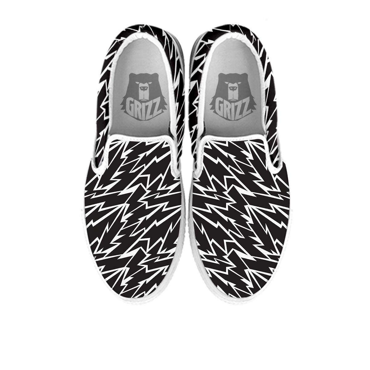 Lightning Black And White Print Pattern White Slip On Shoes-grizzshop