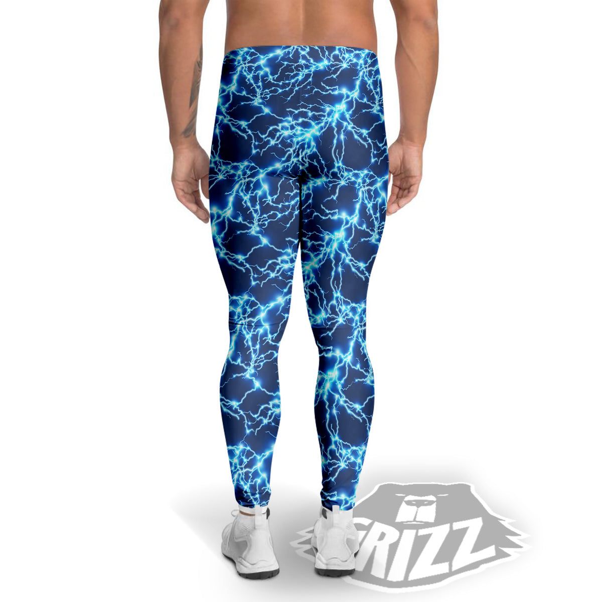 Lightning Blue Electric Print Men's Leggings-grizzshop