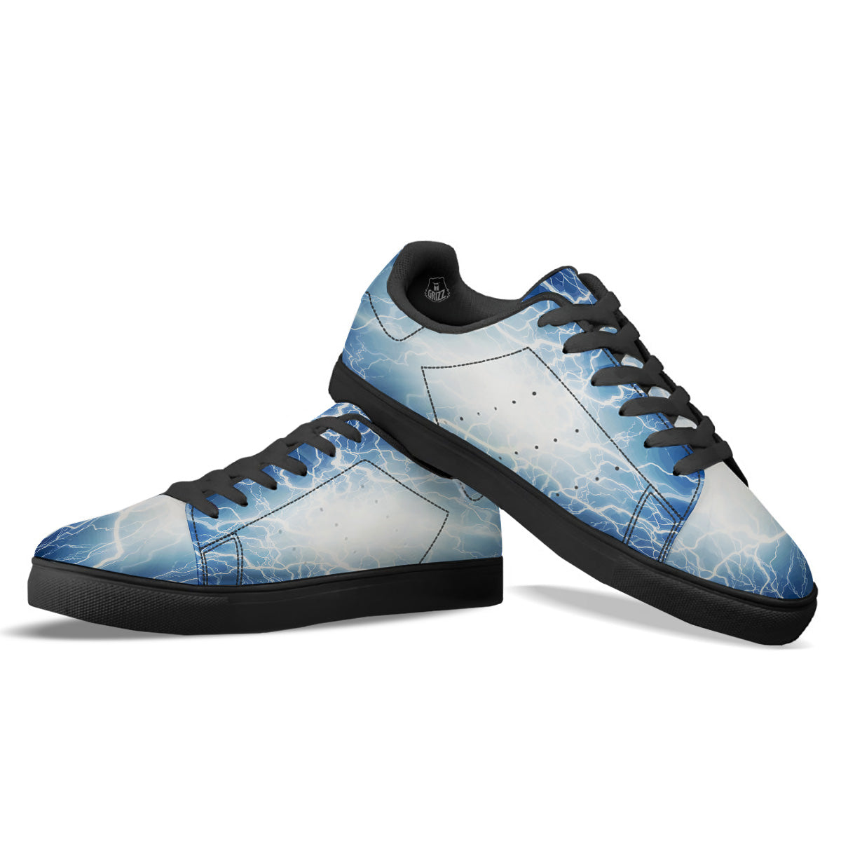 Lightning Blue Print Black Low Top Sneakers-grizzshop