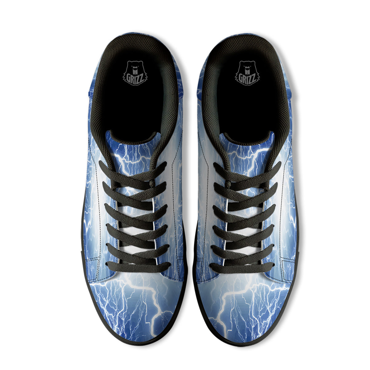 Lightning Blue Print Black Low Top Sneakers-grizzshop