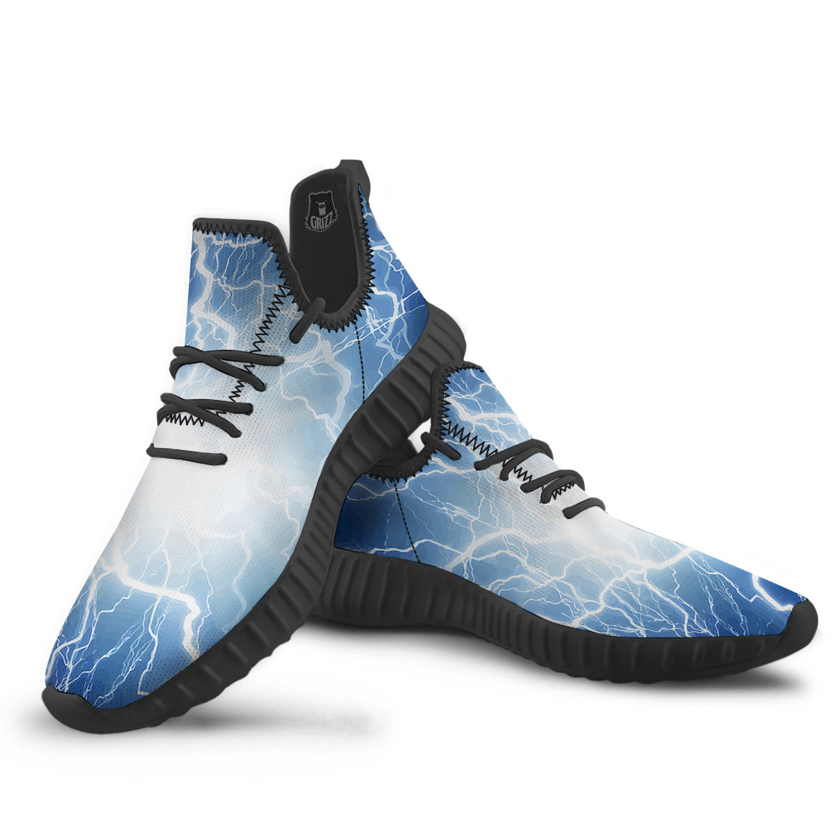 Lightning Blue Print Black Walking Shoes-grizzshop