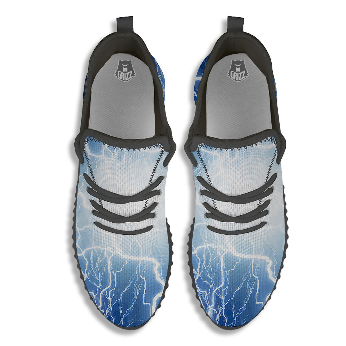 Lightning Blue Print Black Walking Shoes-grizzshop