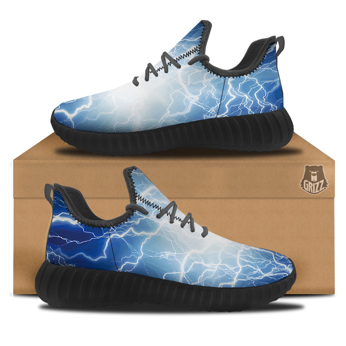 Lightning Blue Print Black Walking Shoes-grizzshop