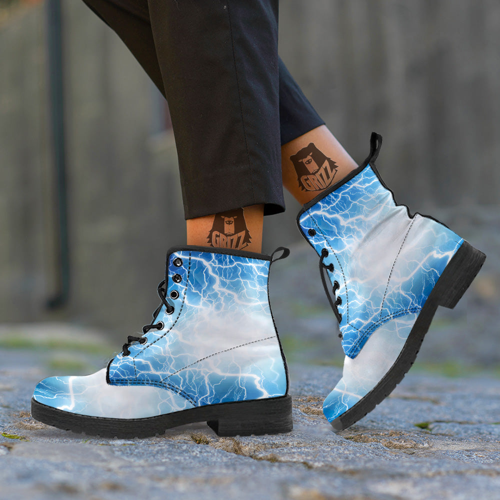 Lightning Blue Print Leather Boots-grizzshop