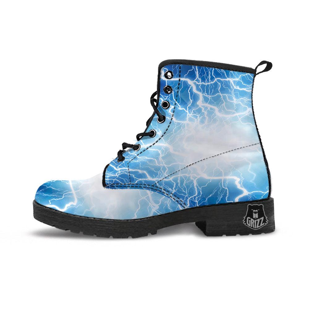 Lightning Blue Print Leather Boots-grizzshop