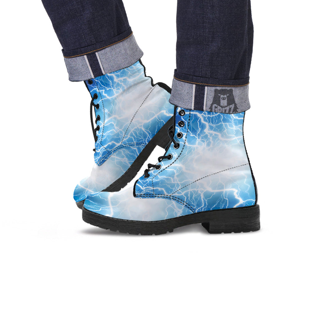 Lightning Blue Print Leather Boots-grizzshop