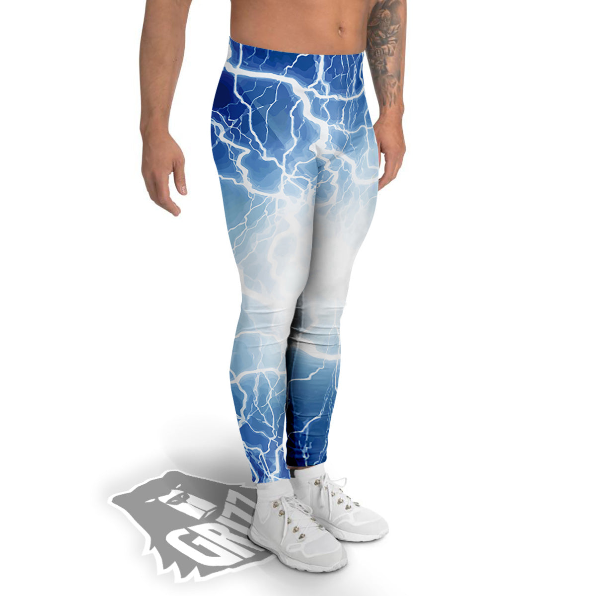 Lightning Blue Print Men's Leggings-grizzshop