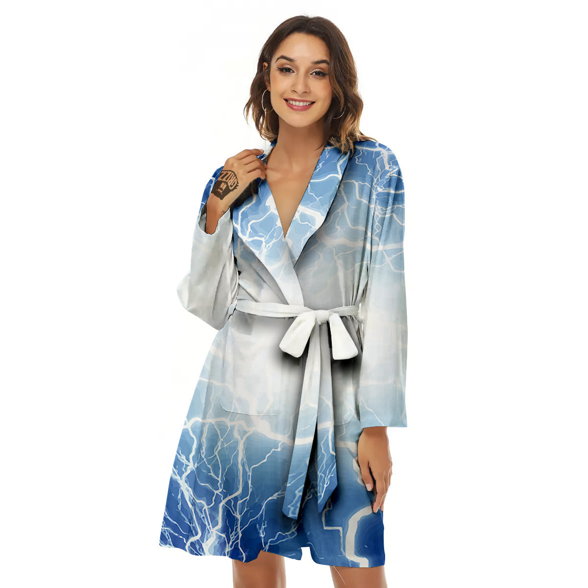 Lightning Blue Print Women's Robe-grizzshop