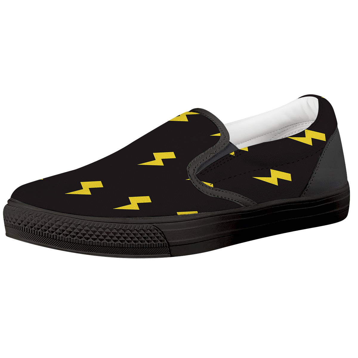 Lightning Bolts Yellow Print Pattern Black Slip On Shoes-grizzshop