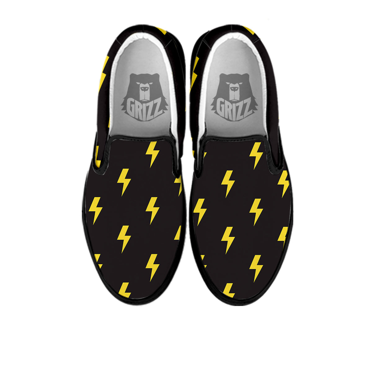 Lightning Bolts Yellow Print Pattern Black Slip On Shoes-grizzshop