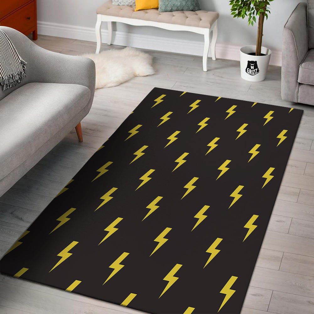 Lightning Bolts Yellow Print Pattern Floor Mat-grizzshop