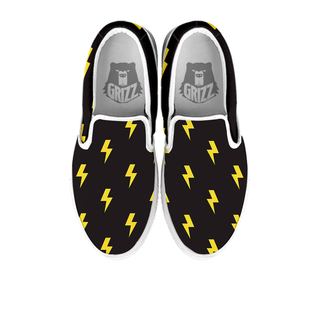 Lightning Bolts Yellow Print Pattern White Slip On Shoes-grizzshop
