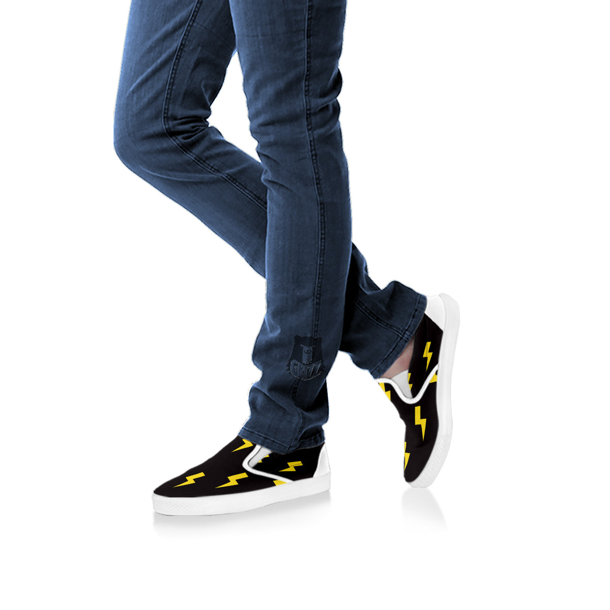 Lightning Bolts Yellow Print Pattern White Slip On Shoes-grizzshop