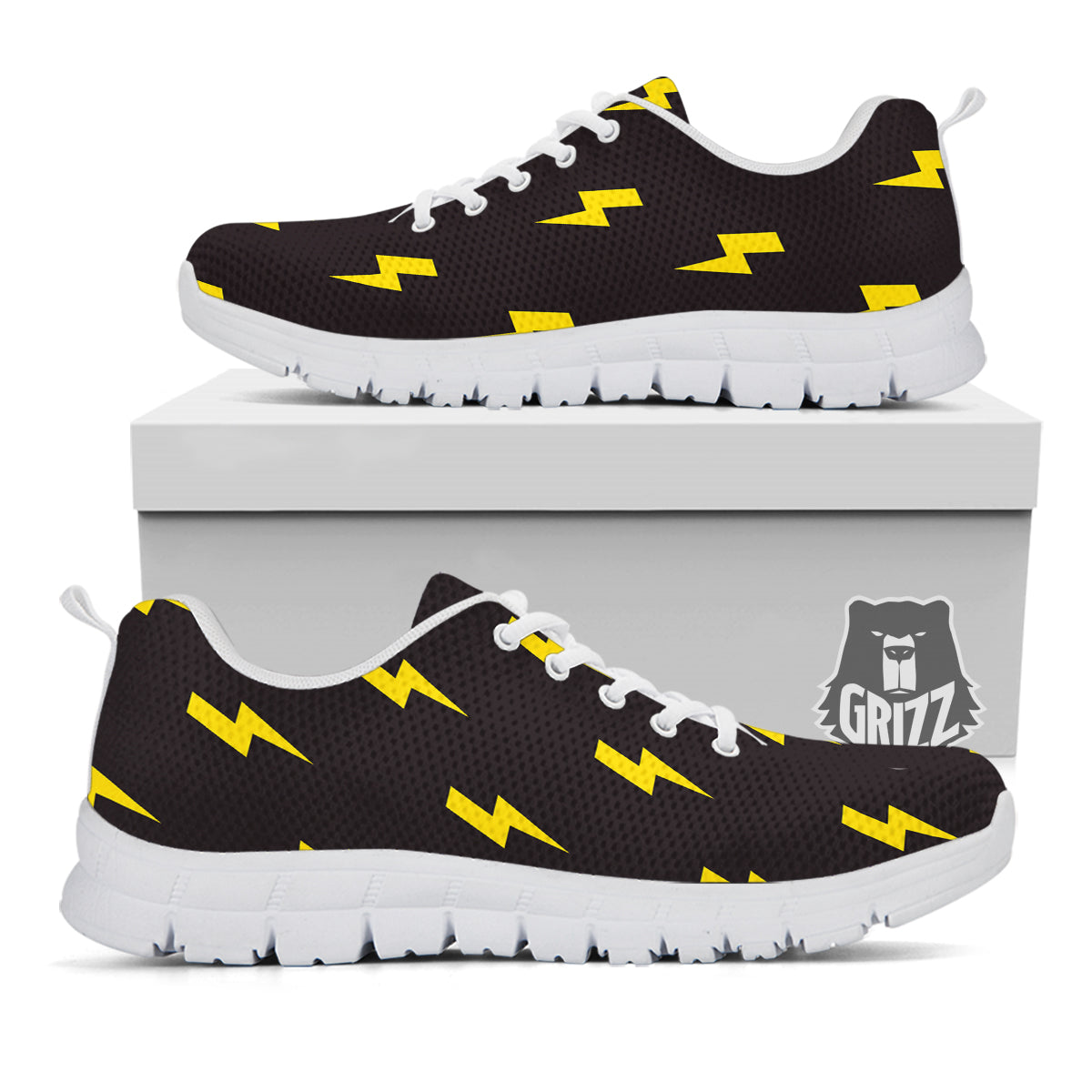Lightning Bolts Yellow Print Pattern White Sneaker-grizzshop