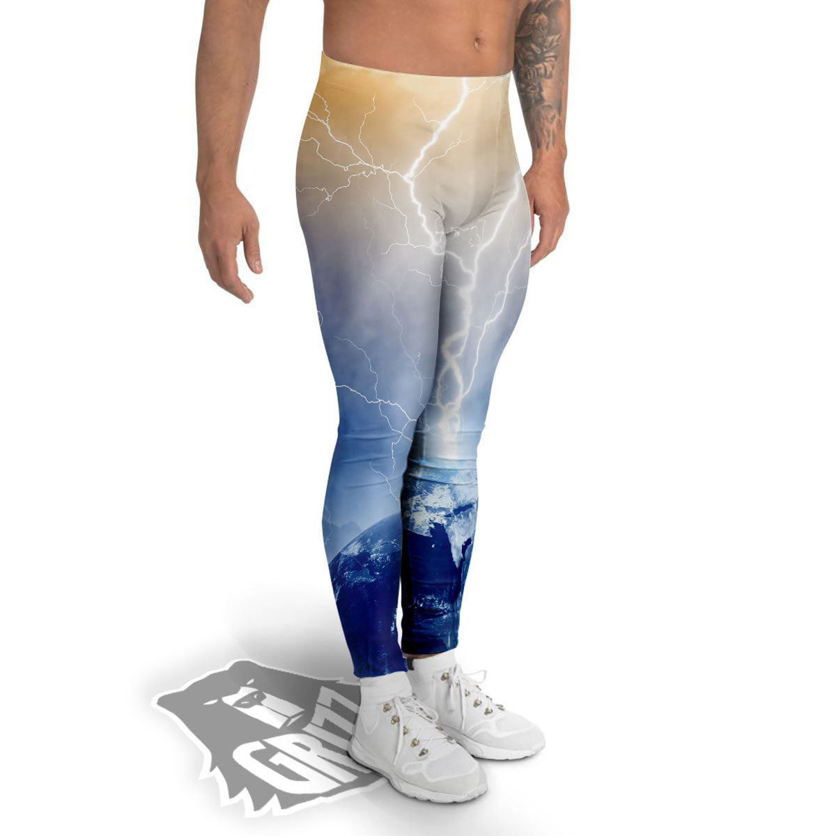 Lightning Destroy Planet Earth Print Men's Leggings-grizzshop
