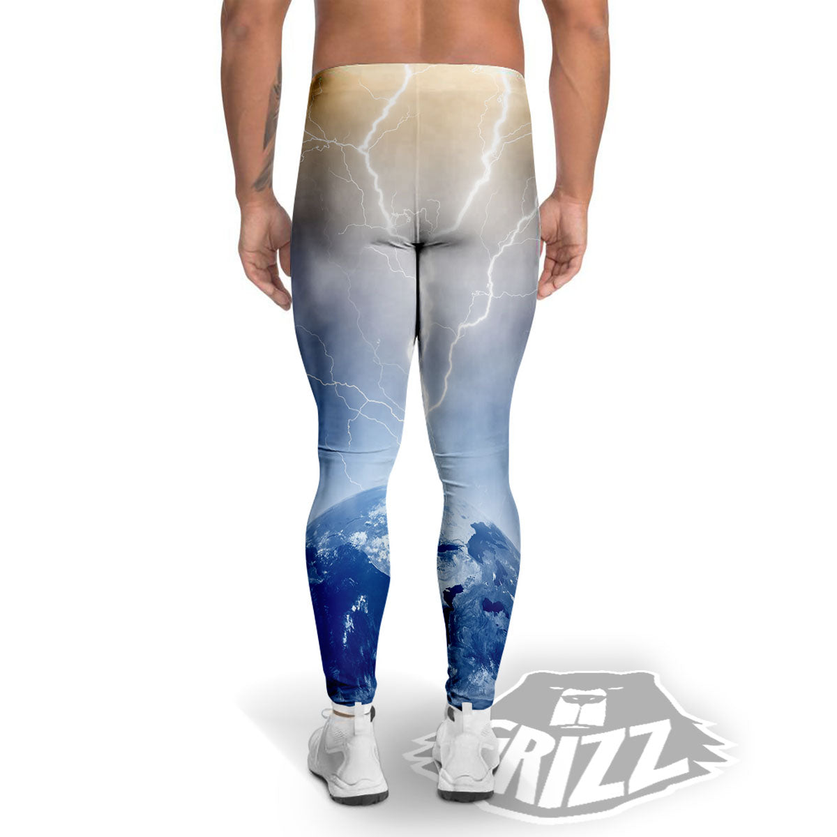 Lightning Destroy Planet Earth Print Men's Leggings-grizzshop