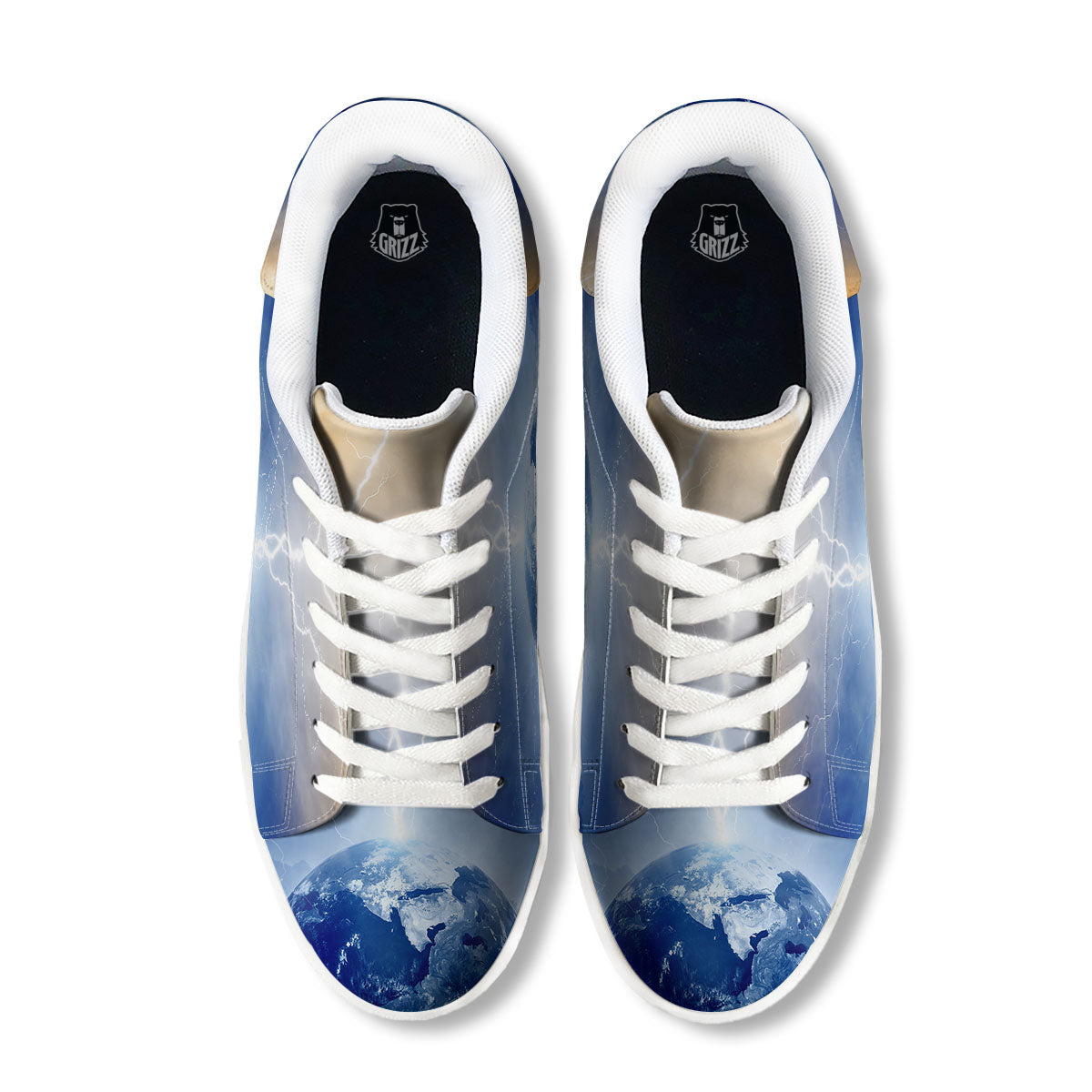 Lightning Destroy Planet Earth Print White Low Top Sneakers-grizzshop