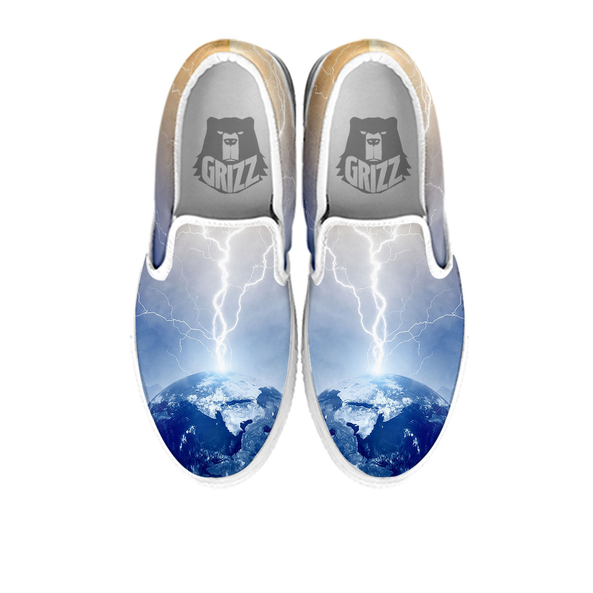 Lightning Destroy Planet Earth Print White Slip On Shoes-grizzshop
