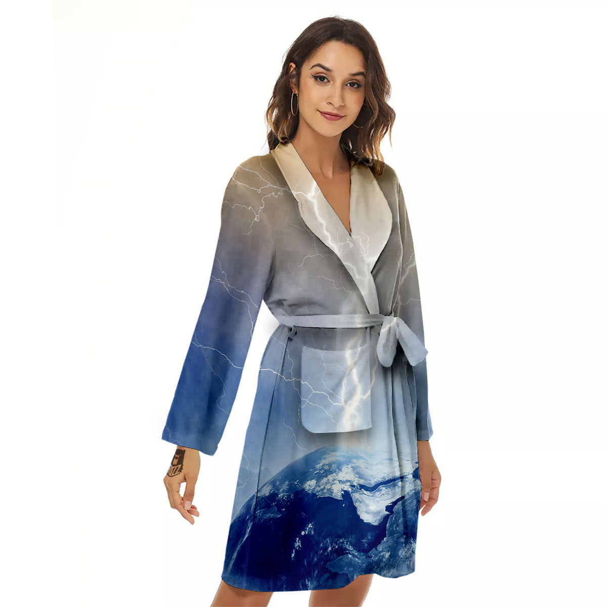 Lightning Destroy Planet Earth Print Women's Robe-grizzshop