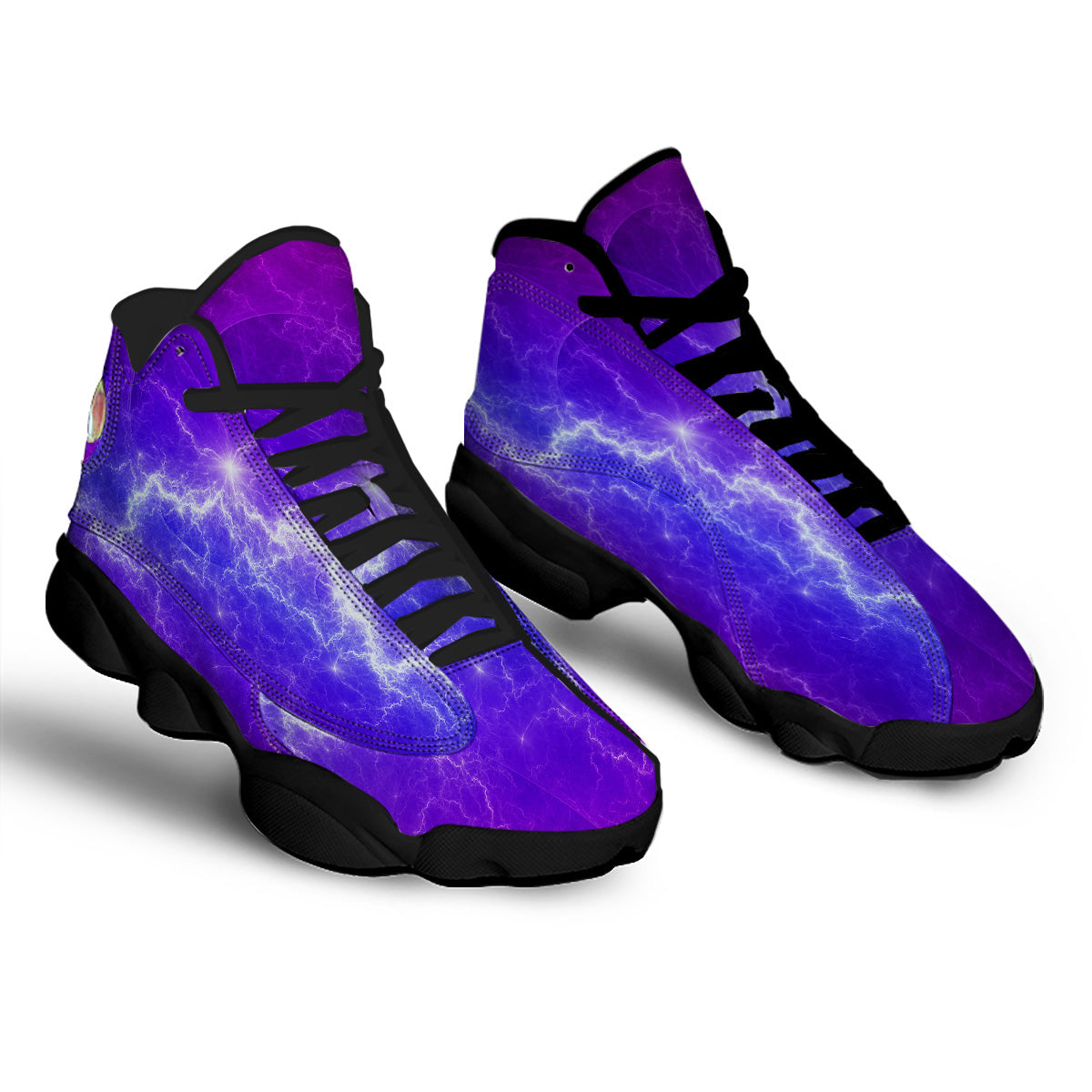 Lightning Purple And Blue Print Black Basketball Shoes-grizzshop