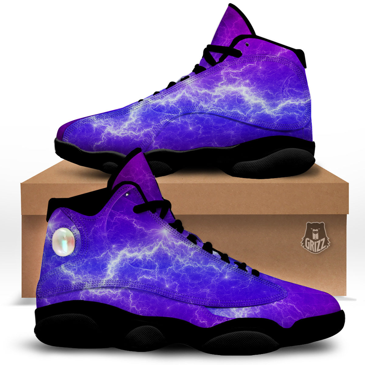Lightning Purple And Blue Print Black Basketball Shoes-grizzshop
