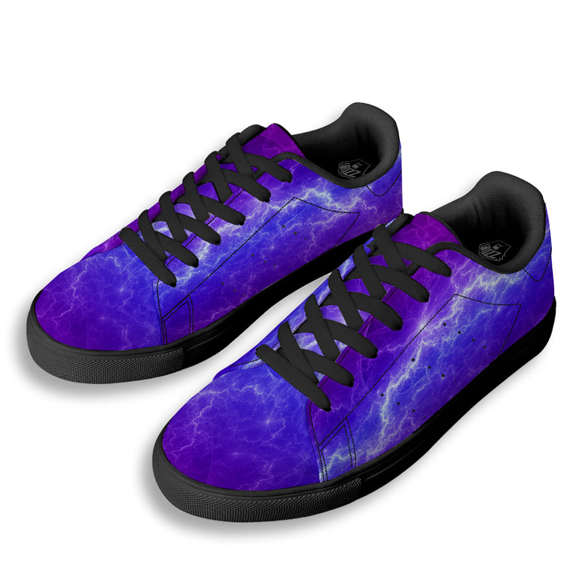 Lightning Purple And Blue Print Black Low Top Sneakers-grizzshop