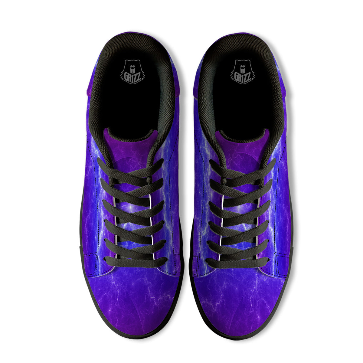 Lightning Purple And Blue Print Black Low Top Sneakers-grizzshop