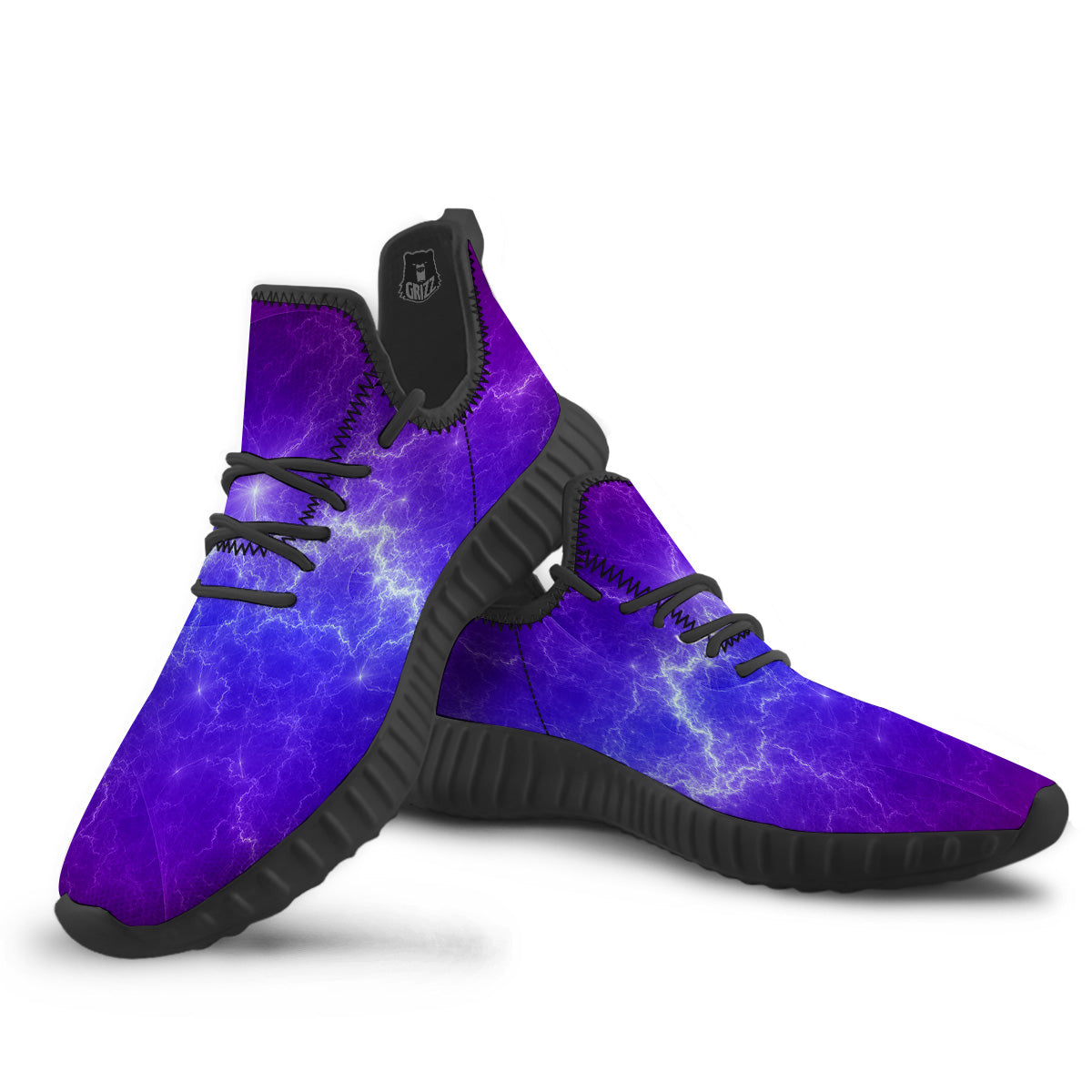Lightning Purple And Blue Print Black Walking Shoes-grizzshop