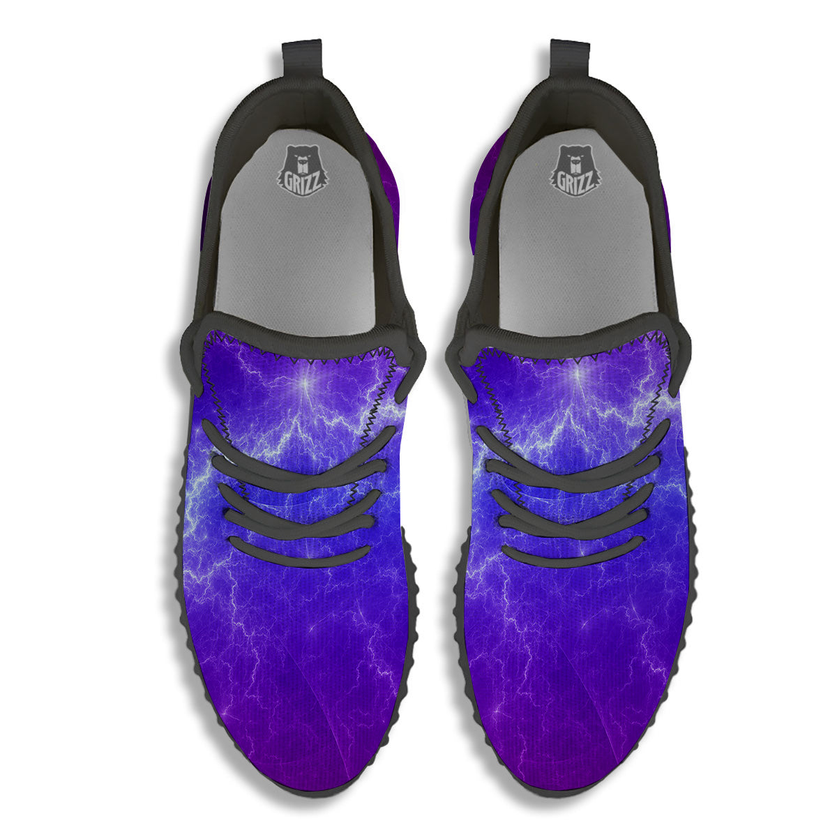 Lightning Purple And Blue Print Black Walking Shoes-grizzshop