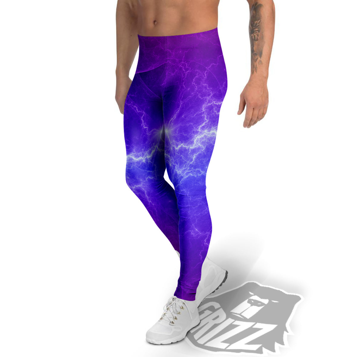Lightning Purple And Blue Print Men's Leggings-grizzshop