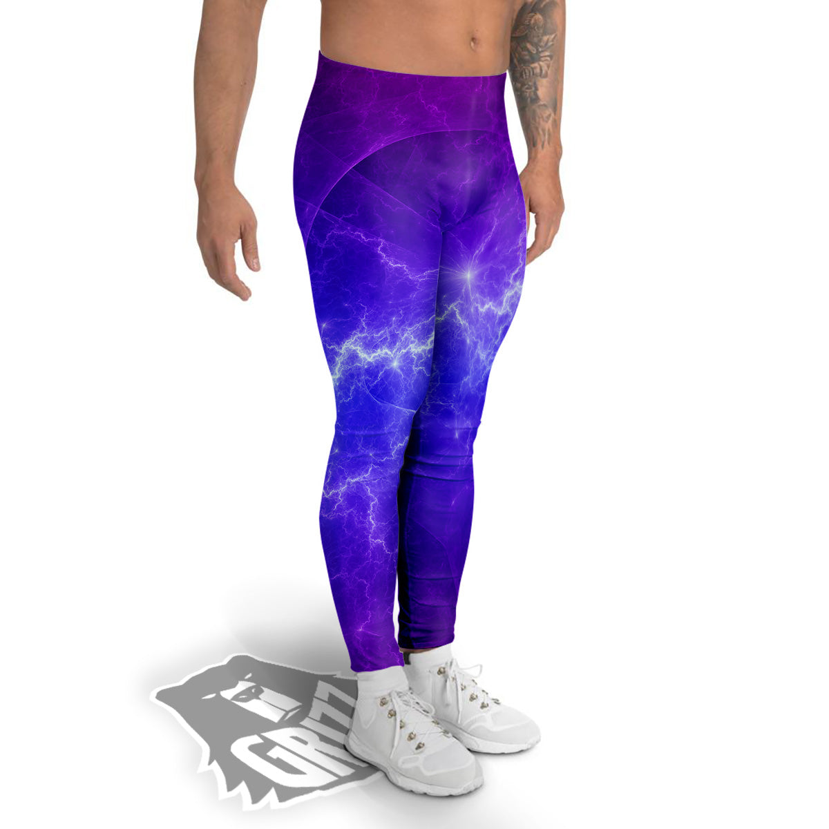 Lightning Purple And Blue Print Men's Leggings-grizzshop