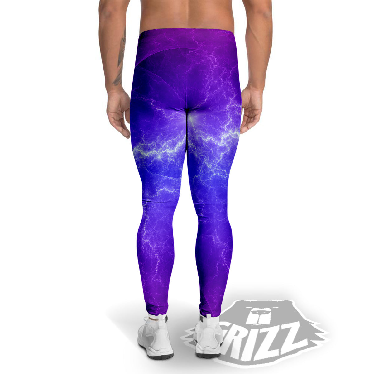 Lightning Purple And Blue Print Men's Leggings-grizzshop