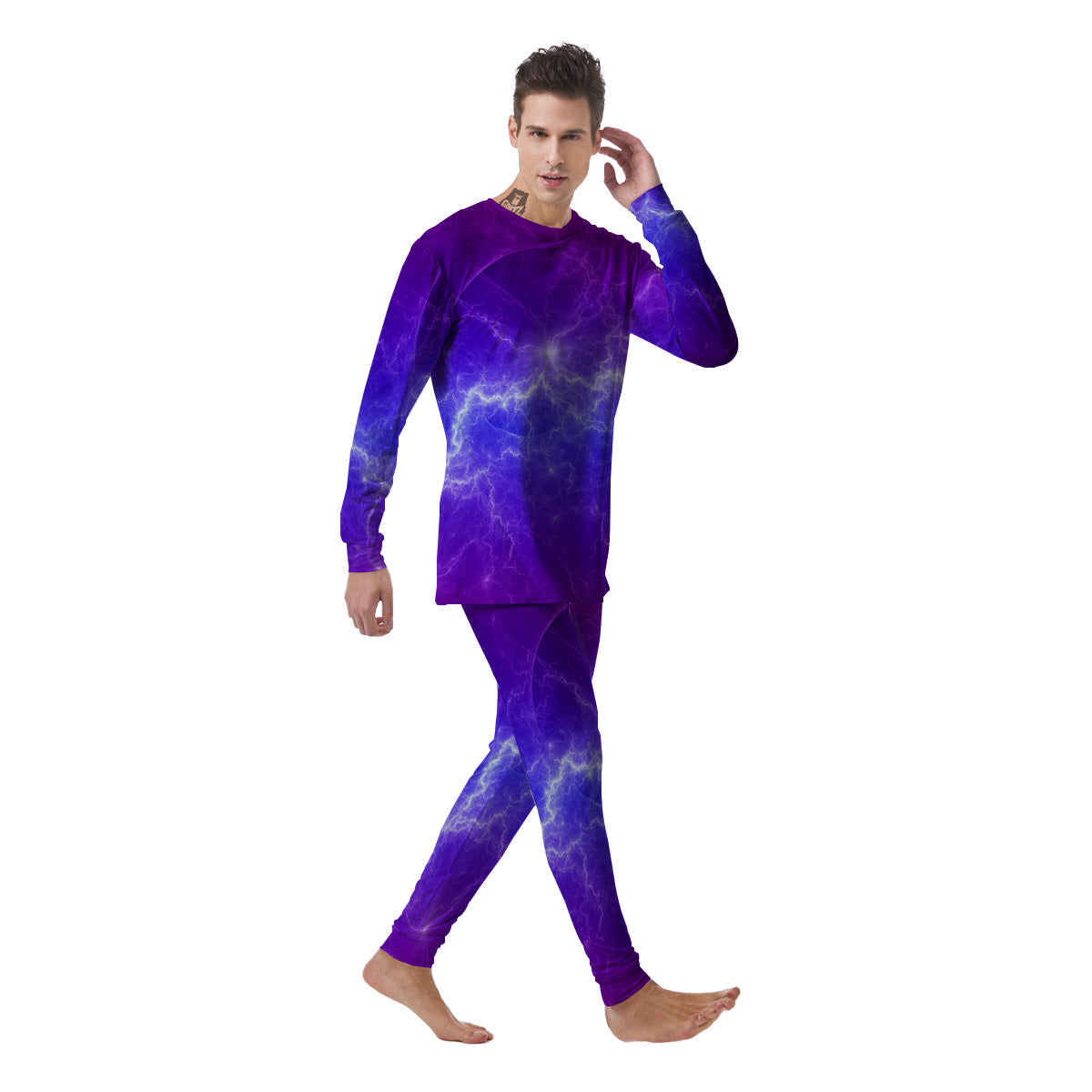 Lightning Purple And Blue Print Men's Pajamas-grizzshop