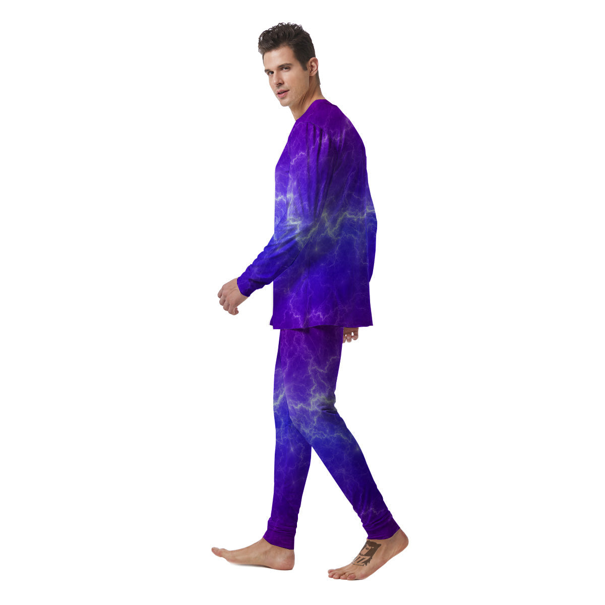 Lightning Purple And Blue Print Men's Pajamas-grizzshop