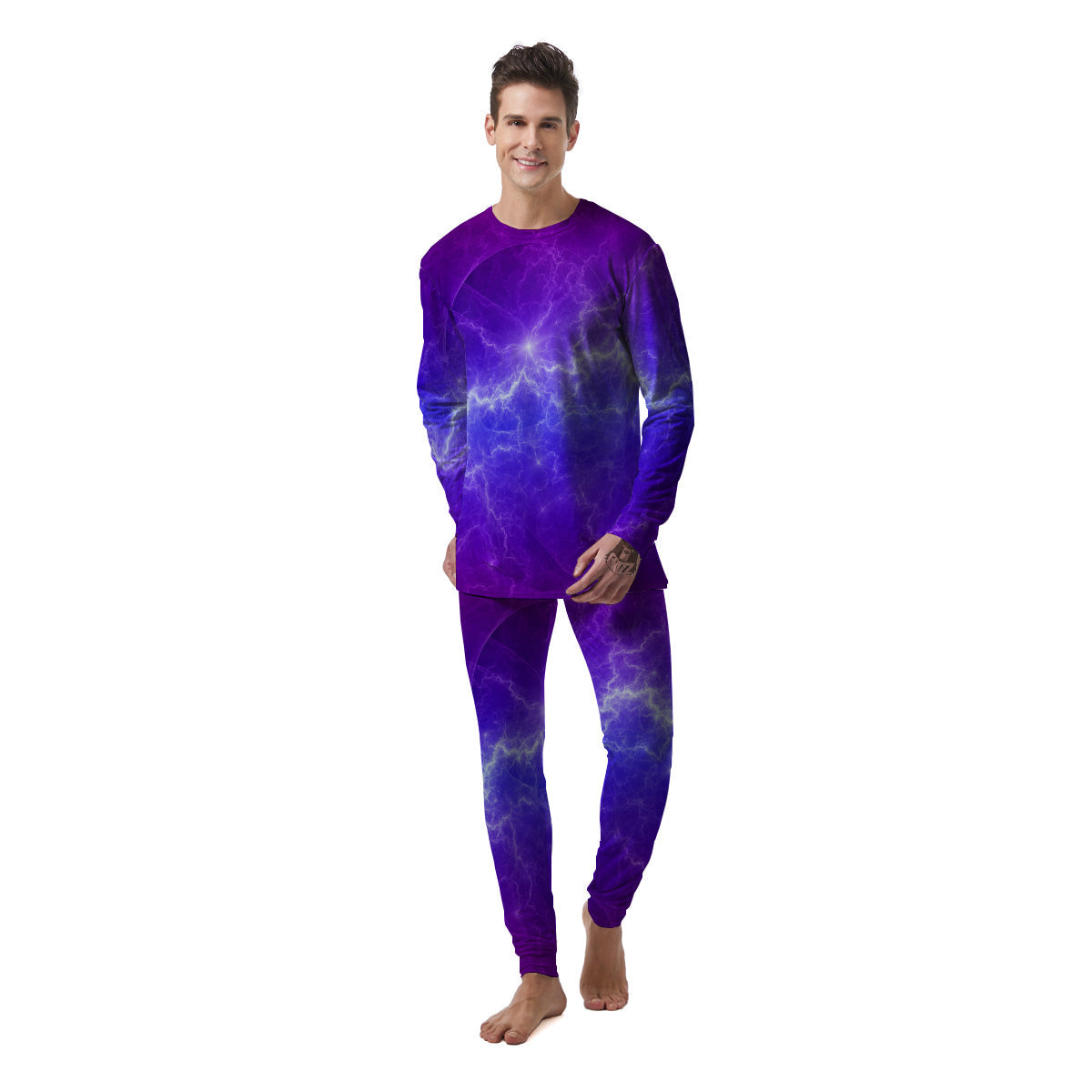 Lightning Purple And Blue Print Men's Pajamas-grizzshop