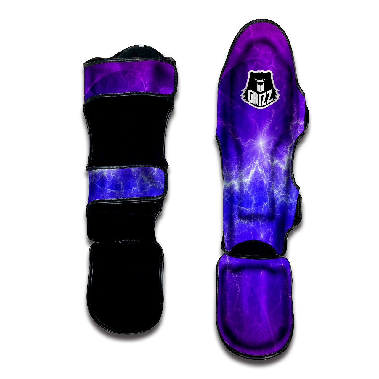 Lightning Purple And Blue Print Muay Thai Shin Guards-grizzshop