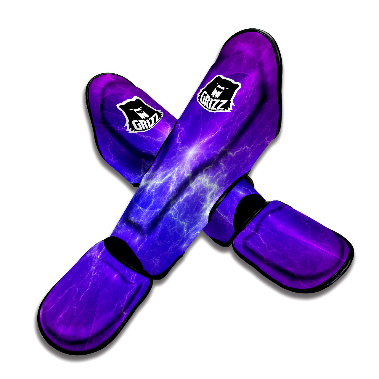 Lightning Purple And Blue Print Muay Thai Shin Guards-grizzshop