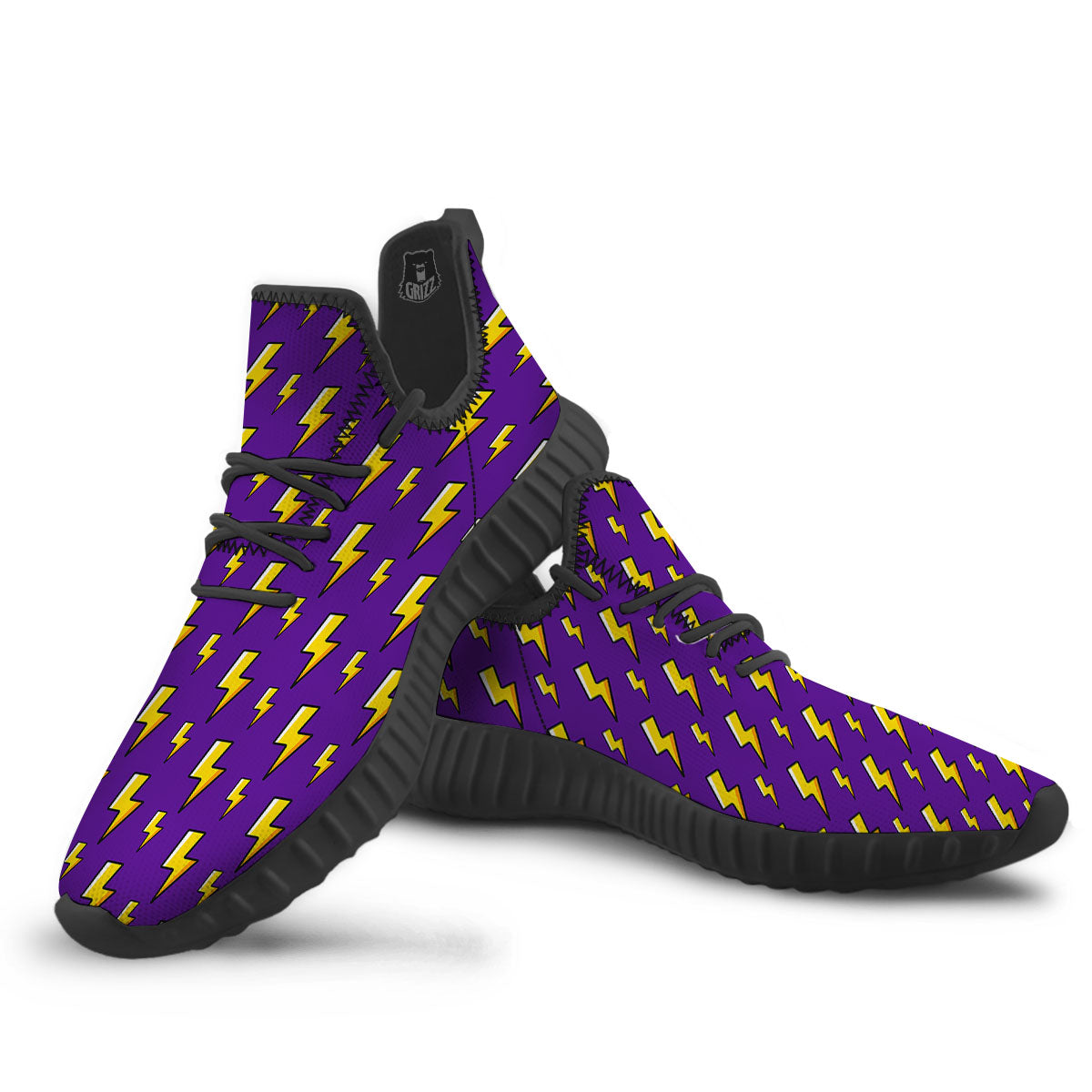 Lightning Purple Print Pattern Black Walking Shoes-grizzshop