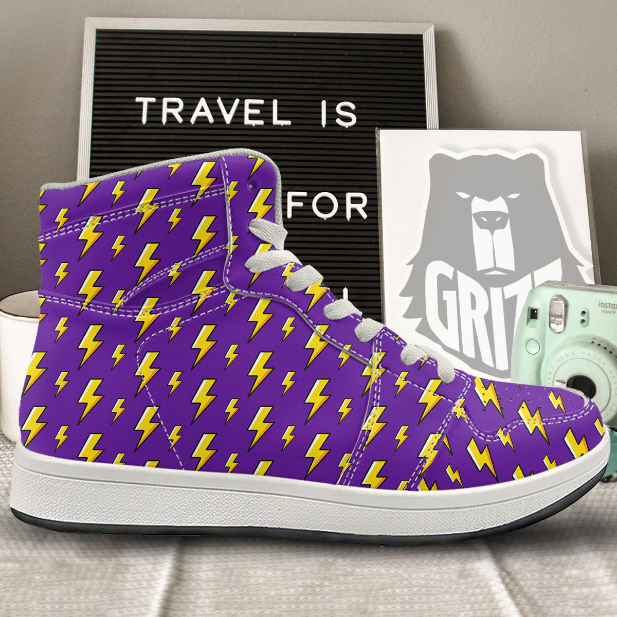 Lightning Purple Print Pattern High Top Sneakers-grizzshop
