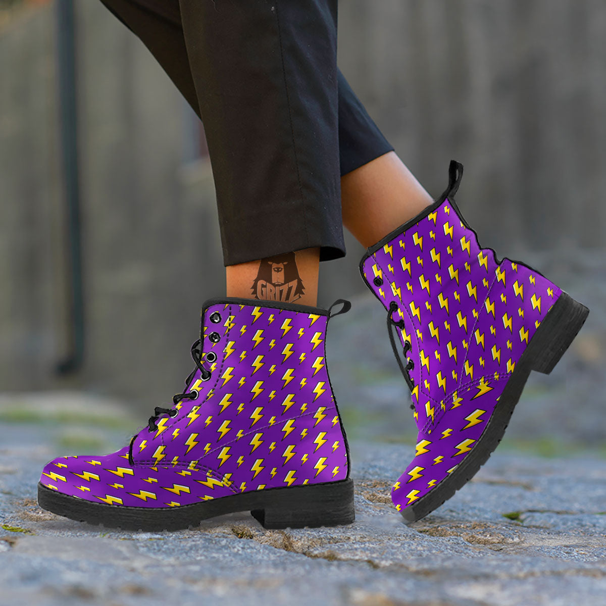 Lightning Purple Print Pattern Leather Boots-grizzshop