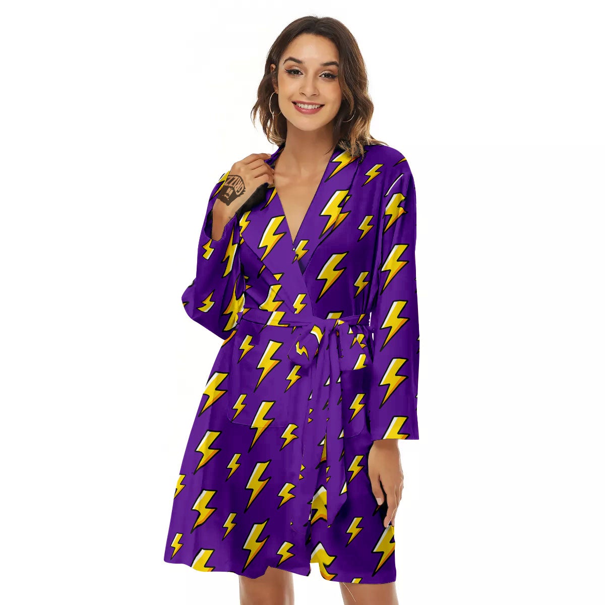 Lightning Purple Print Pattern Women's Robe-grizzshop