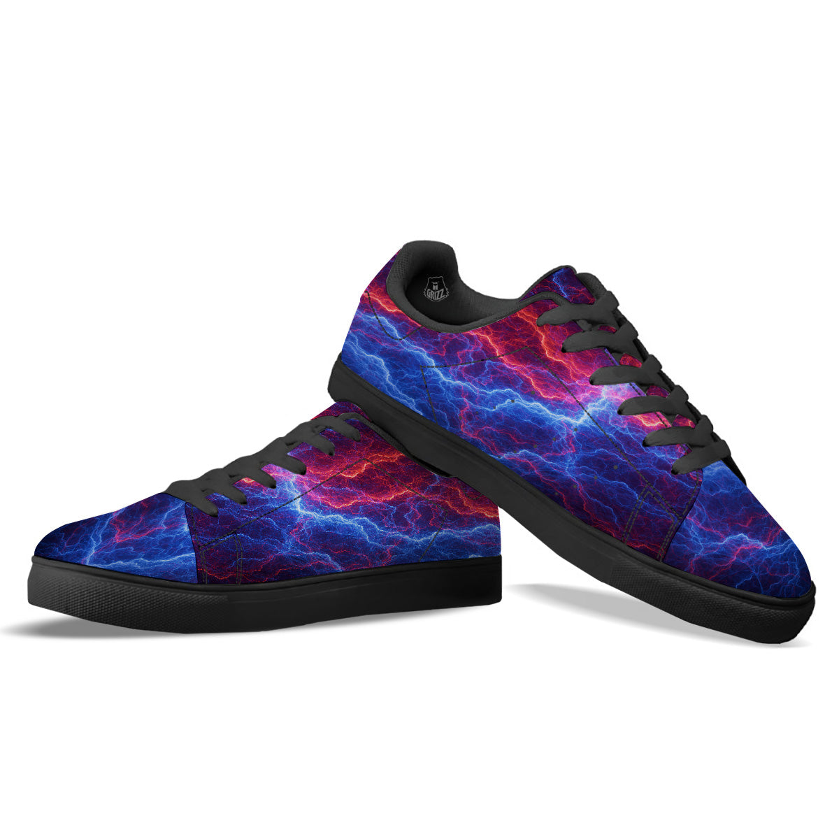 Lightning Red And Blue Print Black Low Top Sneakers-grizzshop