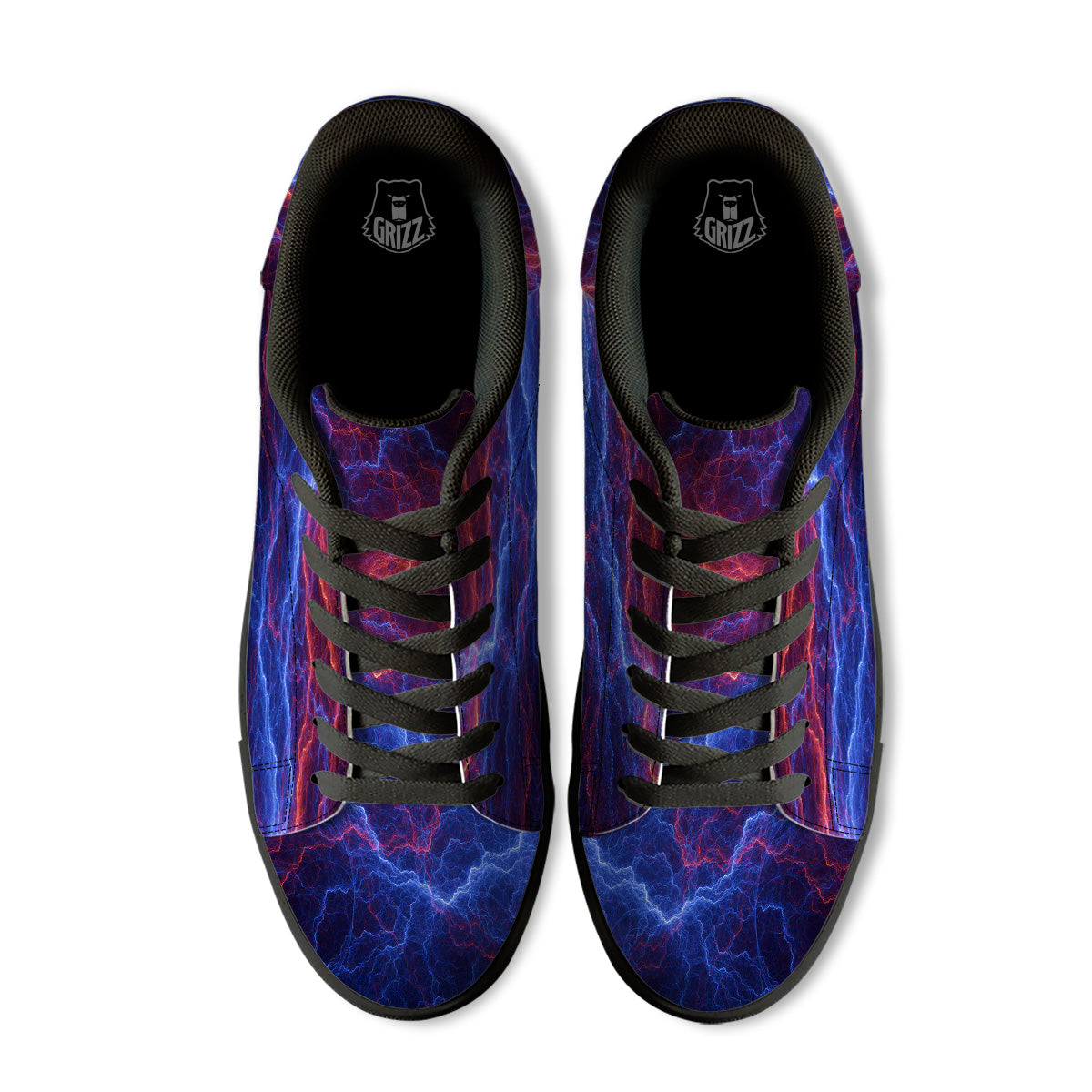 Lightning Red And Blue Print Black Low Top Sneakers-grizzshop