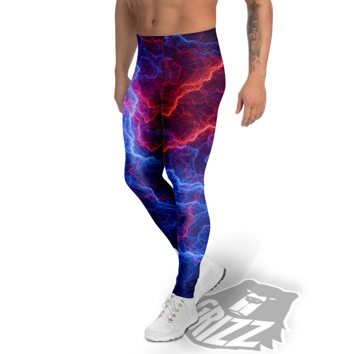 Lightning Red And Blue Print Men's Leggings-grizzshop
