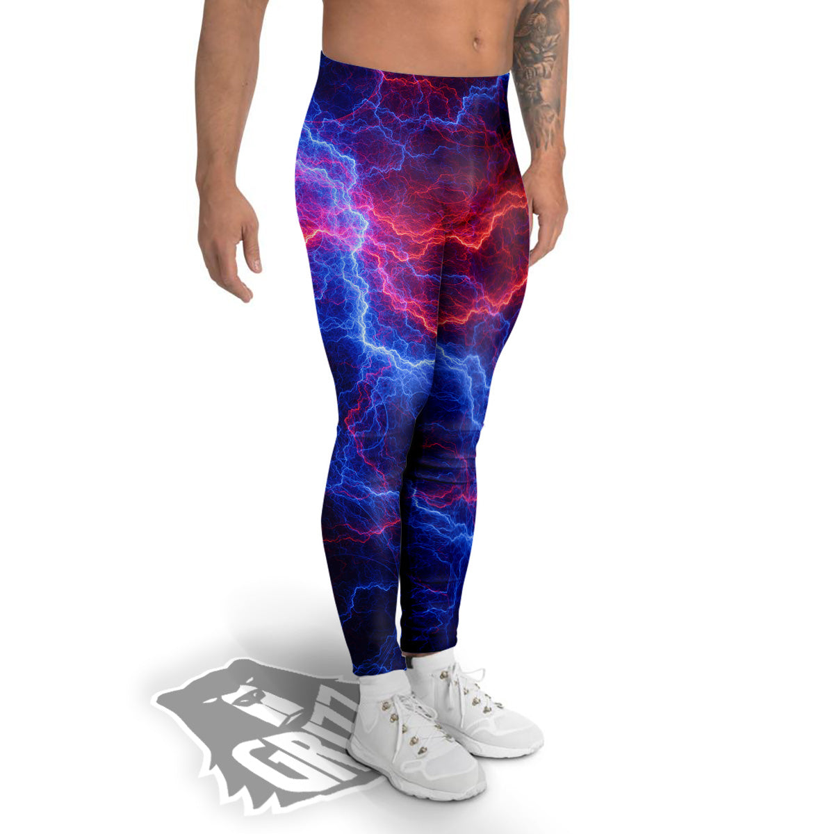Lightning Red And Blue Print Men's Leggings-grizzshop